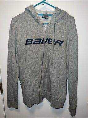 Bauer Gray Hoodie Zip-Up with Navy Logo